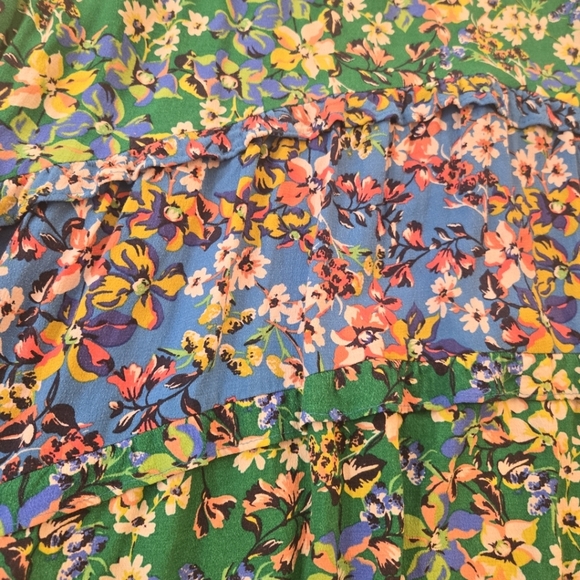 Anthropolgie Robin Tiered Ruffled Mini Dress Blue Green Womens Large - Picture 8 of 12